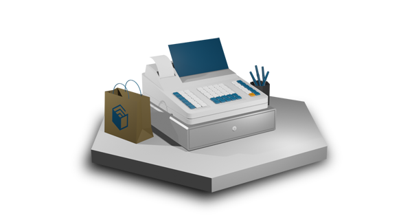 Isometric illustration of a cash register for sales management